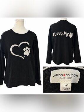 I Love My Dog Sweater- Cotton Country by Pankhurst size L made in Canada 🇨🇦